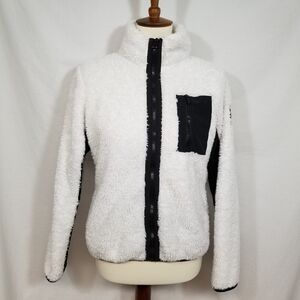 Calvin Klein Performance Women's White & Black Furry Fleece Full Zip Jacket Sml